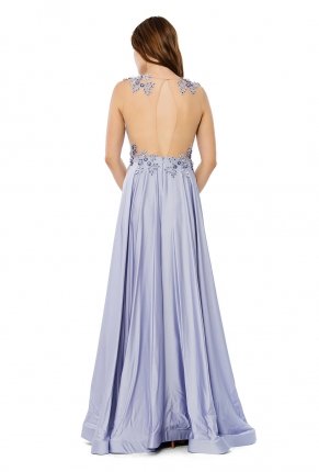 Lavanta Lila Küçük Beden Uzun Kolsuz Nişan Elbisesi Y6240