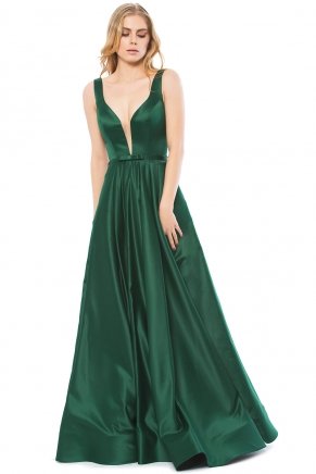 Koyu Benetton Yeşil Küçük Beden Uzun Göğüs Dekolteli Prenses Abiye K6145