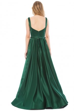 Koyu Benetton Yeşil Göğüs Dekolteli Küçük Beden Uzun Nişan Elbisesi K6145