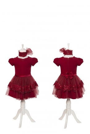 Kırmızı Çocuk Beden Kısa Anne Kız Elbise K6166