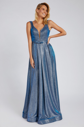 Mavi Küçük Beden Uzun Nişan Elbisesi Y8528