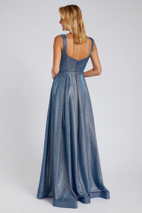 Mavi Küçük Beden Uzun Nişan Elbisesi Y8528