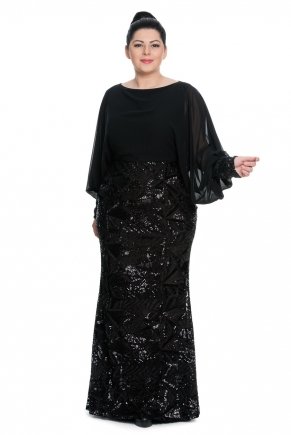 Siyah/siyah Krep Büyük Beden Uzun Nişan Elbisesi K5567