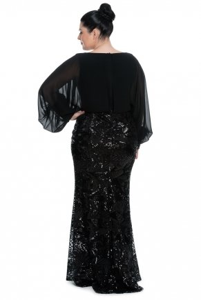 Black/black Long Sleeve Crepe Big Size Evening Dress K5567
