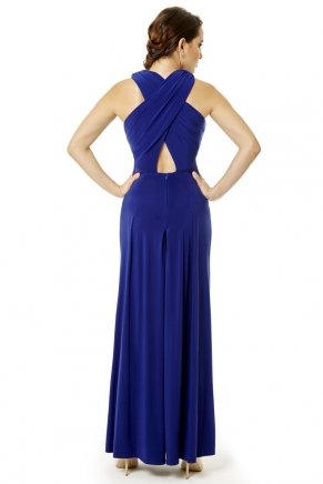 Parlıament Blue Long Small Size Sleeveless Evening Dress Y6041