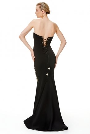 Black Small Size Long Sleeveless Evening Dress Y6227