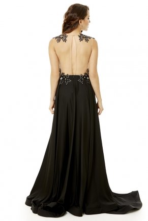 Black Flared Small Size Long Evening Dress Y6240