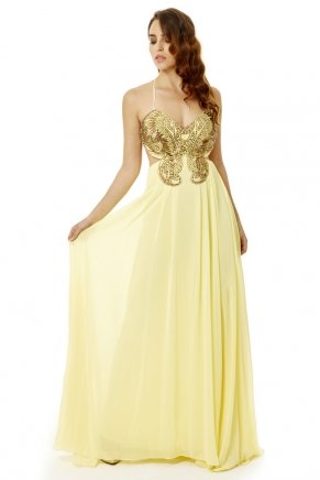 Banana Yellow Small Size Long Strappy Evening Dress Y6271