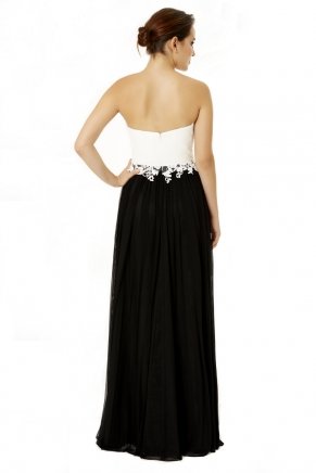 Whıte/black Small Size Long Strapless Evening Dress Y6487