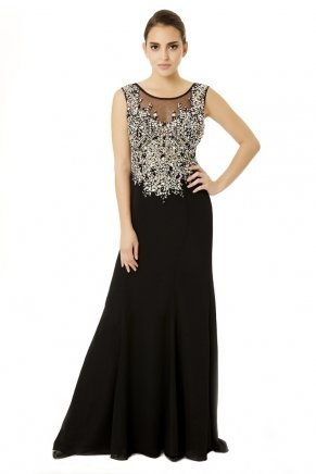 Black Small Size Long Gem Evening Dress Y6495