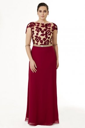 Cherry Long Short Sleeve Big Size Evening Dress Y6111