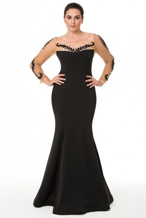 Black Tailed Big Size Long Evening Dress K6015