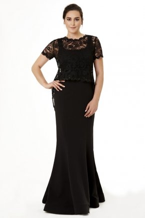 Black Tailed Non Revealing Big Size Evening Dress Y6256