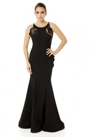 Black Tailed Small Size Long Evening Dress Y6417
