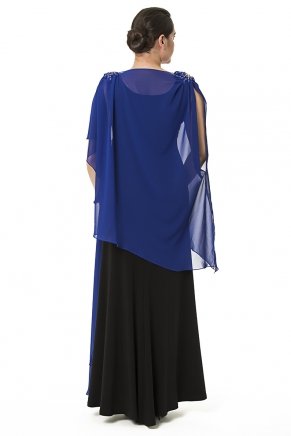 Black/parlıament Blue Chiffon Big Size Long Evening Dress Y6430