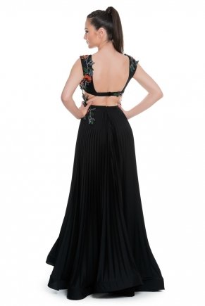 Siyah Küçük Beden Uzun Kolsuz Nişan Elbisesi K5637