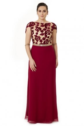 Red Short Sleeve Big Size Long Evening Dress Y6111
