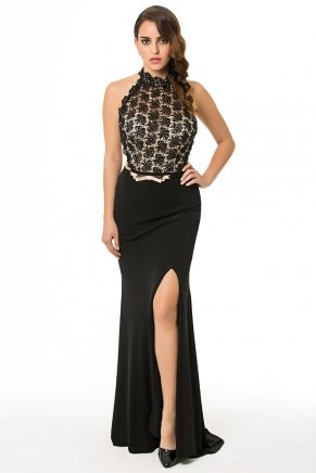 Black Small Size Long Sleeveless Evening Dress K6083