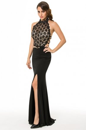 Black Small Size Long Sleeveless Evening Dress K6083