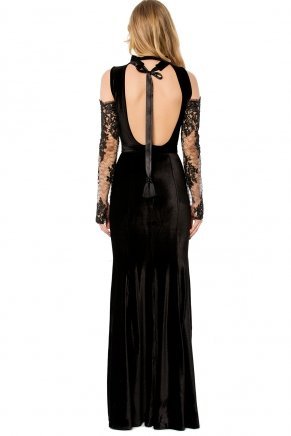 Long Small Size Long Sleeve Velvet Evening Dress K6157