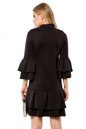 Black Short Small Size Flounce Sleeve Evening Dress K6161