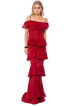 Strappy Small Size Long Off Shoulder Evening Dress K6167