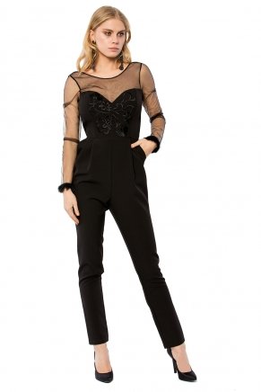 Black Long Sleeve Transparent Small Size Evening Dress K6011