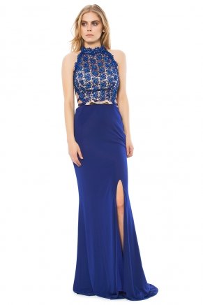 Parlıament Blue Long Small Size Sleeveless Evening Dress K6083