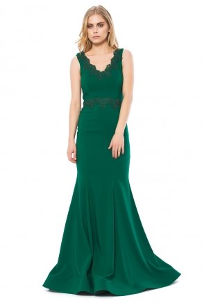 Koyu Benetton Yeşil Uzun Küçük Beden Kolsuz Nişan Elbisesi Y6283