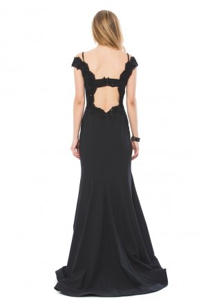 Black Tailed Small Size Long Evening Dress Y6424