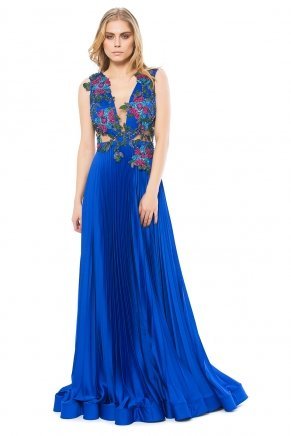 Indıgo Blue Small Size Long Sleeveless Princess Dress K6117
