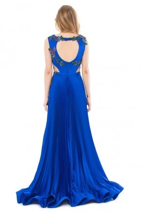 Indıgo Blue Long Small Size Sleeveless Evening Dress K6117