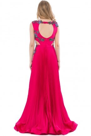 Raspberry Fuchsıa Long Taffeta Small Size Evening Dress K6117