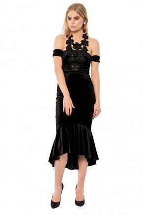 Black Velvet Small Size Short Evening Dress K6154