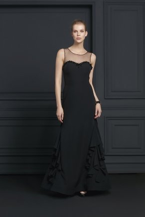 Siyah Küçük Beden Uzun Kolsuz Düğün Elbisesi Y7000