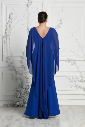Parlıament Blue Long Big Size Long Sleeve Evening Dress Y7017