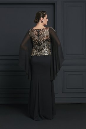 Black Non Revealing Big Size Long Evening Dress Y7032