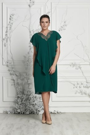 Dark Benetton Green Short Big Size Short Sleeve Evening Dress Y7034