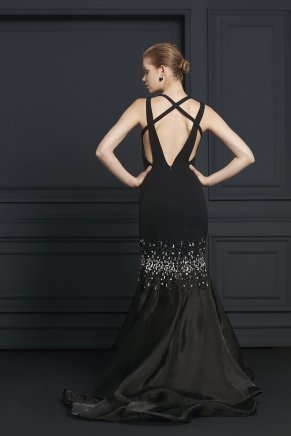 Small Size Black Crepe Long Evening Dress Y7044