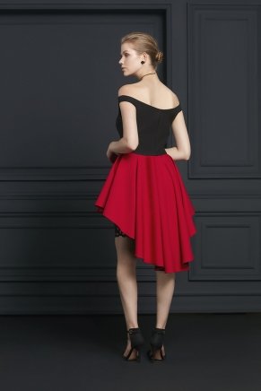 Black/dragon Red Crepe Small Size Short Evening Dress Y7094