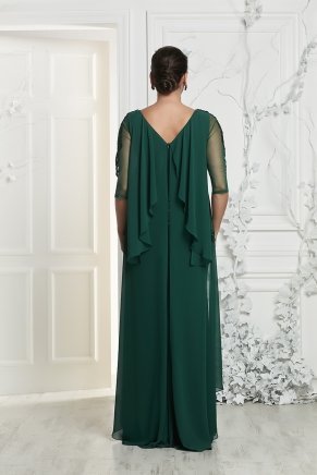 Koyu Benetton Yeşil Büyük Beden Uzun Kapri Kollu Nişan Elbisesi Y7173
