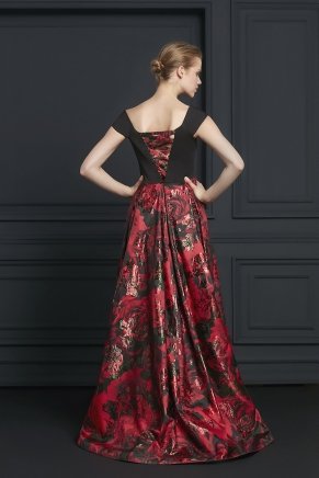 Black/dragon Red V Neck Crepe Small Size Evening Dress Y7267