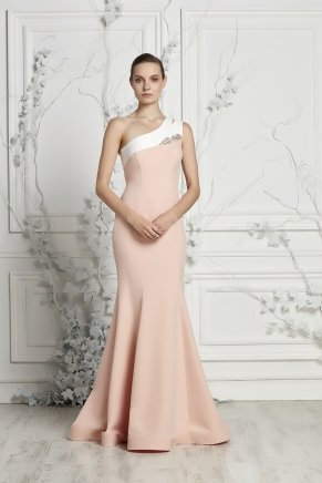 Whıte/papaya One Shoulder Small Size Long Evening Dress Y7311