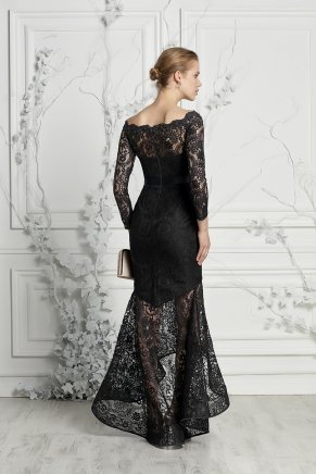 Black Long Sleeve Crepe Small Size Evening Dress Y7350