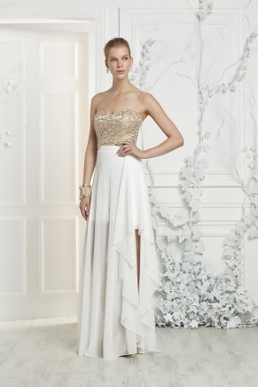 Whıte Crepe Small Size Long Evening Dress Y7381