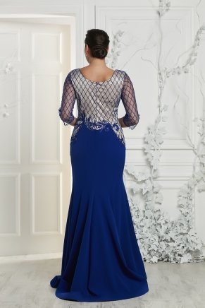 Parlıament Blue Long Capri Arm Big Size Evening Dress Y7422
