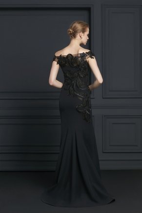 Black/black Crepe Small Size Long Evening Dress Y7423