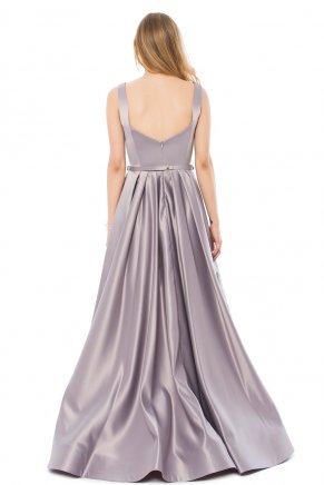 Small Size Grey Long Flared Evening Dress K6145