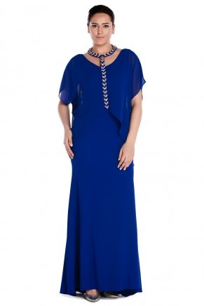 Parlıament Blue Long Big Size Capri Arm Evening Dress K6004