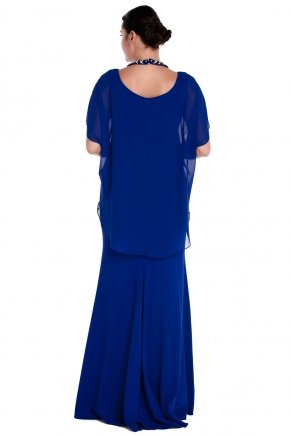 Big Size Parlıament Blue Long Capri Arm Evening Dress K6004